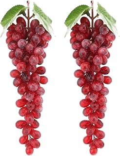 2PCS Red Realistic Grape Simulation Grape Fruit Fake Grape String Home Aesthetic Creative Design, Garden Vine Decoration, Fruit Shop Teaching Enlightenment Shooting Props (85 Grains)