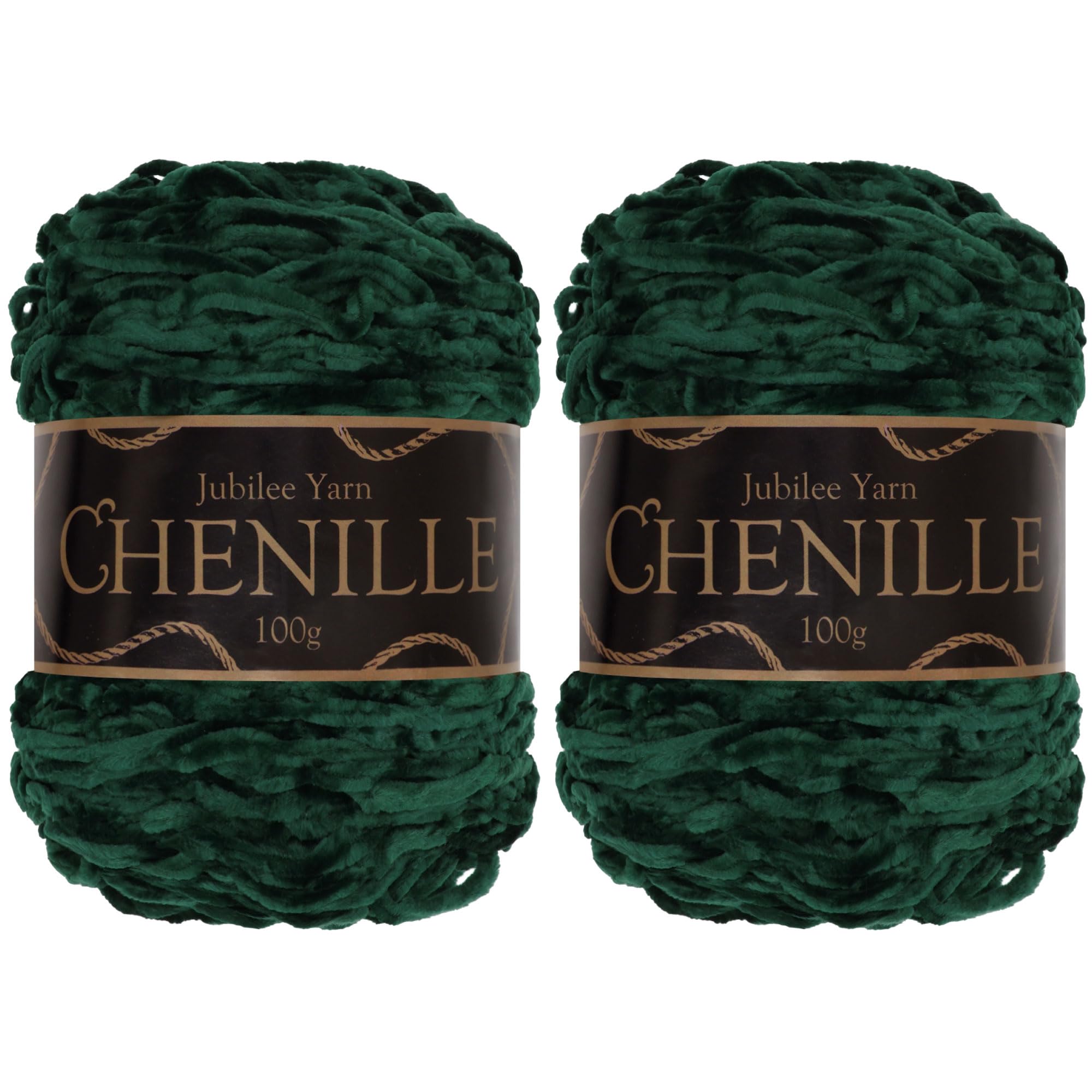 JubileeYarn Chenille Yarn - Worsted Weight - 100g/cake - Emerald - 2 Cakes, 013 Emerald