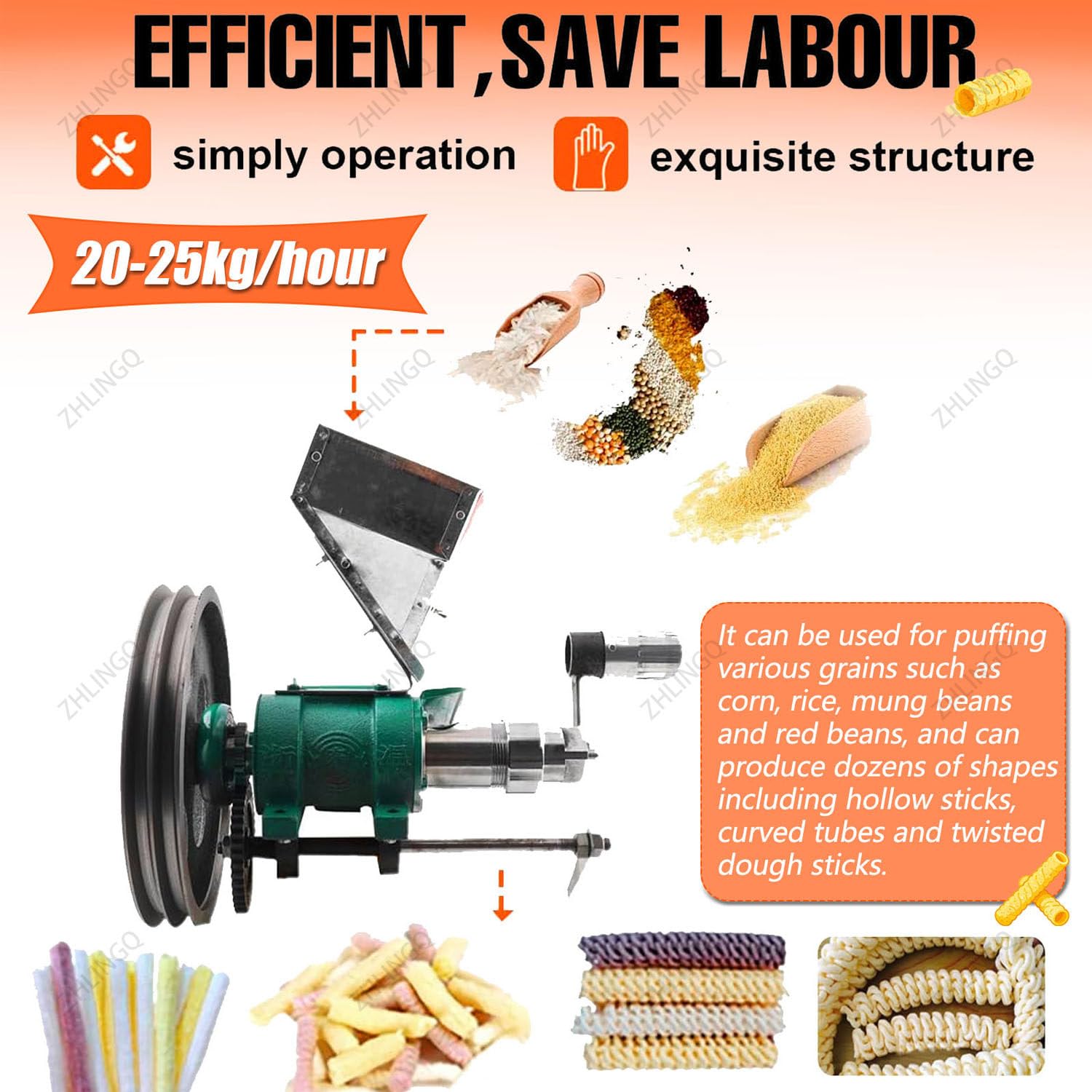 Máquina extrusora de alimentos inflada, multifunción, para maíz y arroz, con 10 moldes, para puestos callejeros, salida de 25-50 kg/hora, ideal para bocanadas de maíz y arroz