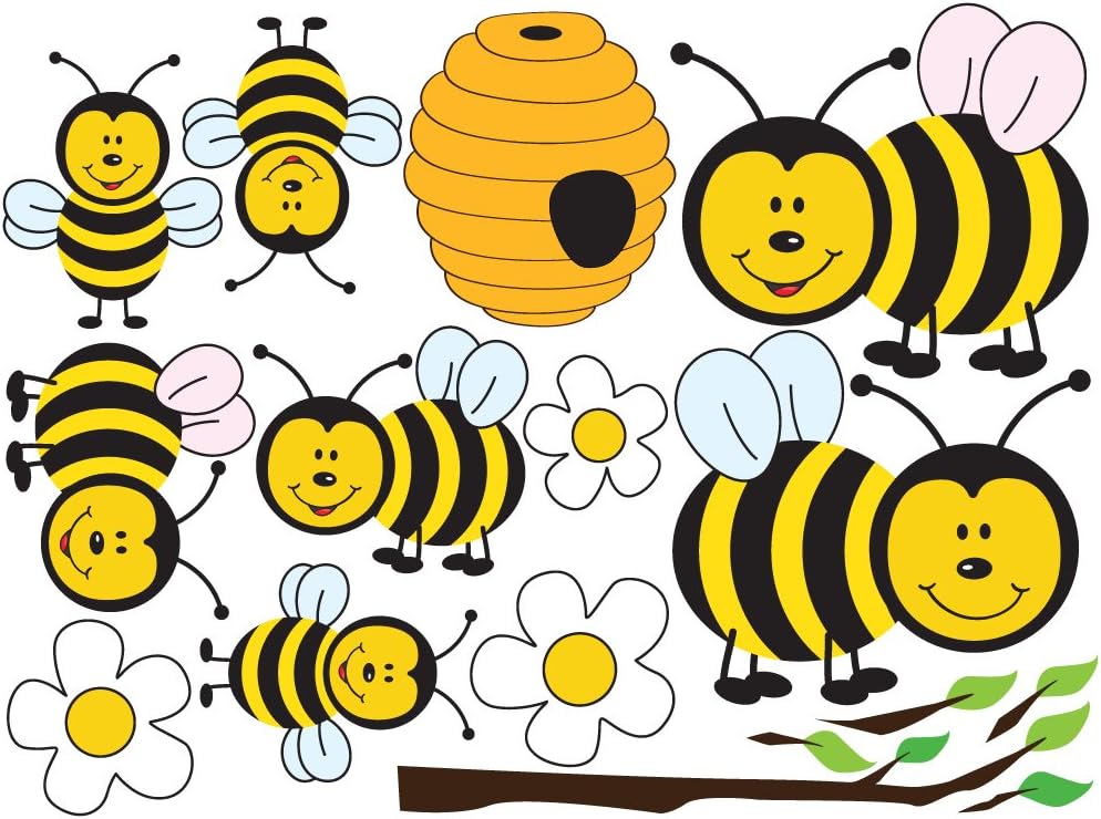 Wallmonkeys Cute Cartoon Bee Family Wall Decal Sticker Set Nursery Peel and Stick Graphic for Baby (48 in W x 32 in H) WM345309