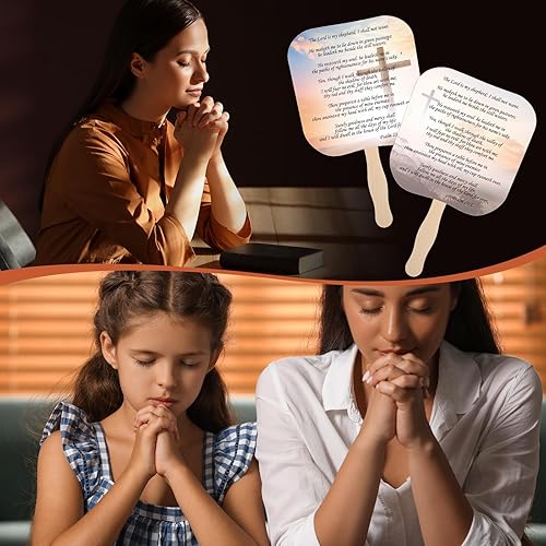 Miniatura 6 de 50 ventiladores religiosos de mano religiosos para la iglesia cristiana, abanicos de papel grueso con mango de madera, abanicos de mano para