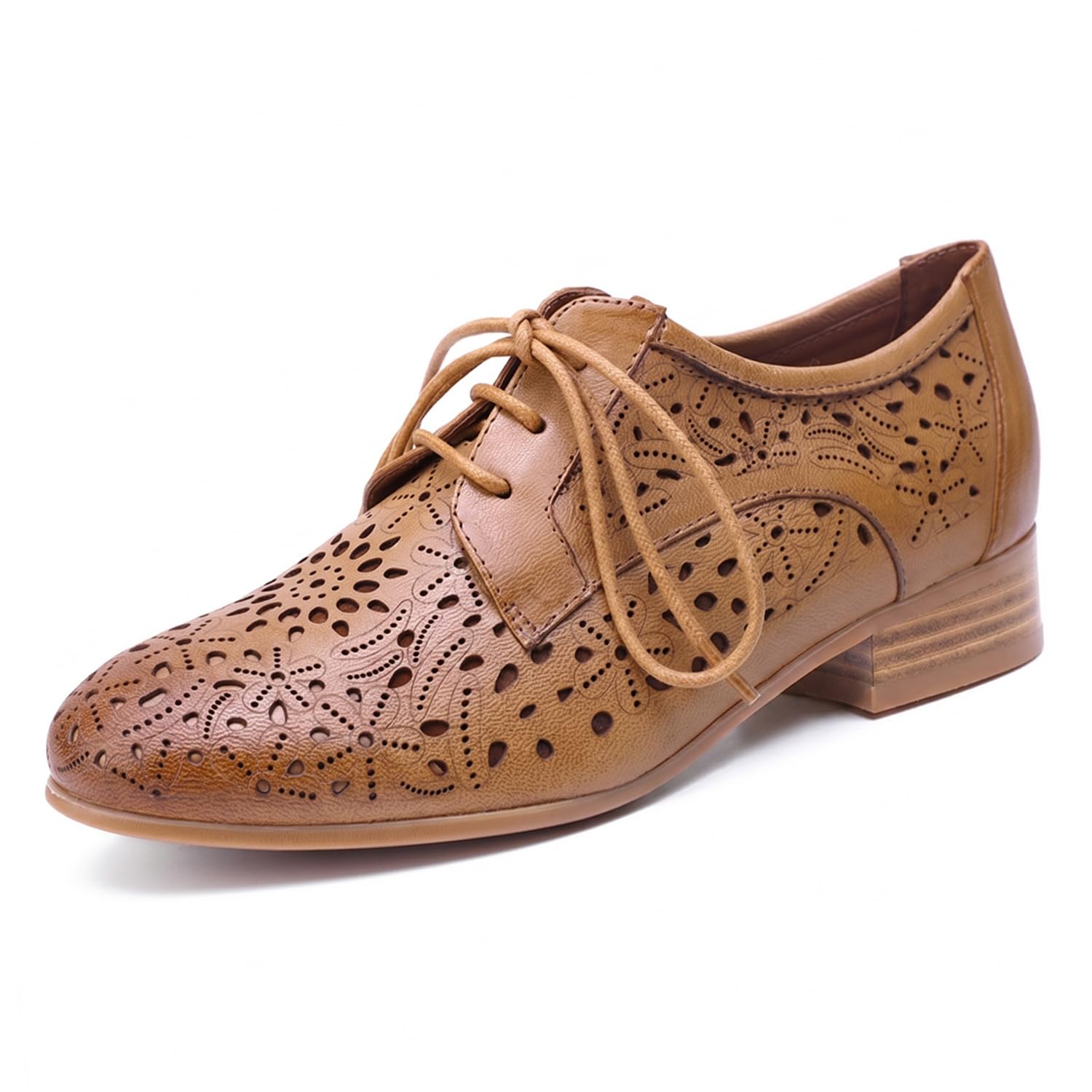 Mona flying Women's Leather Perforated Lace-up Oxfords
