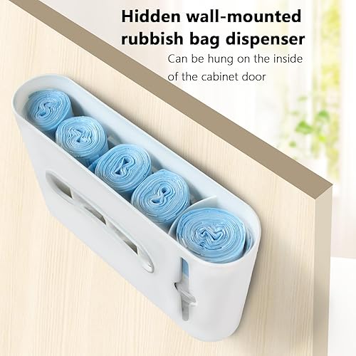 Miniatura 3 de HUAPPNIO Dispensador de bolsas de basura para montar en la pared, organizador de plástico para latas de gabarge integrado, 5 rollos (75 unidades),
