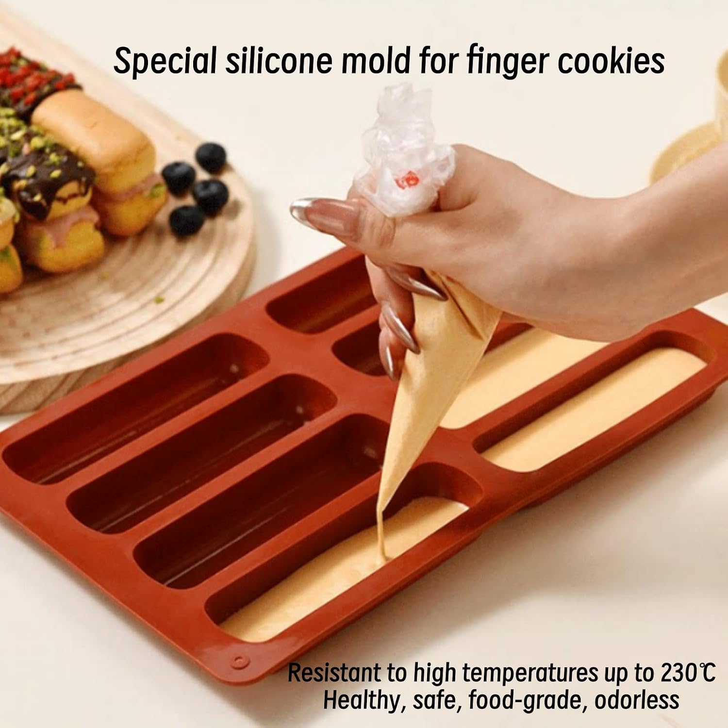 Silicone Cake Pop Mold 8 Cavity Eclair Strip Chocolate Bar Financier Mold