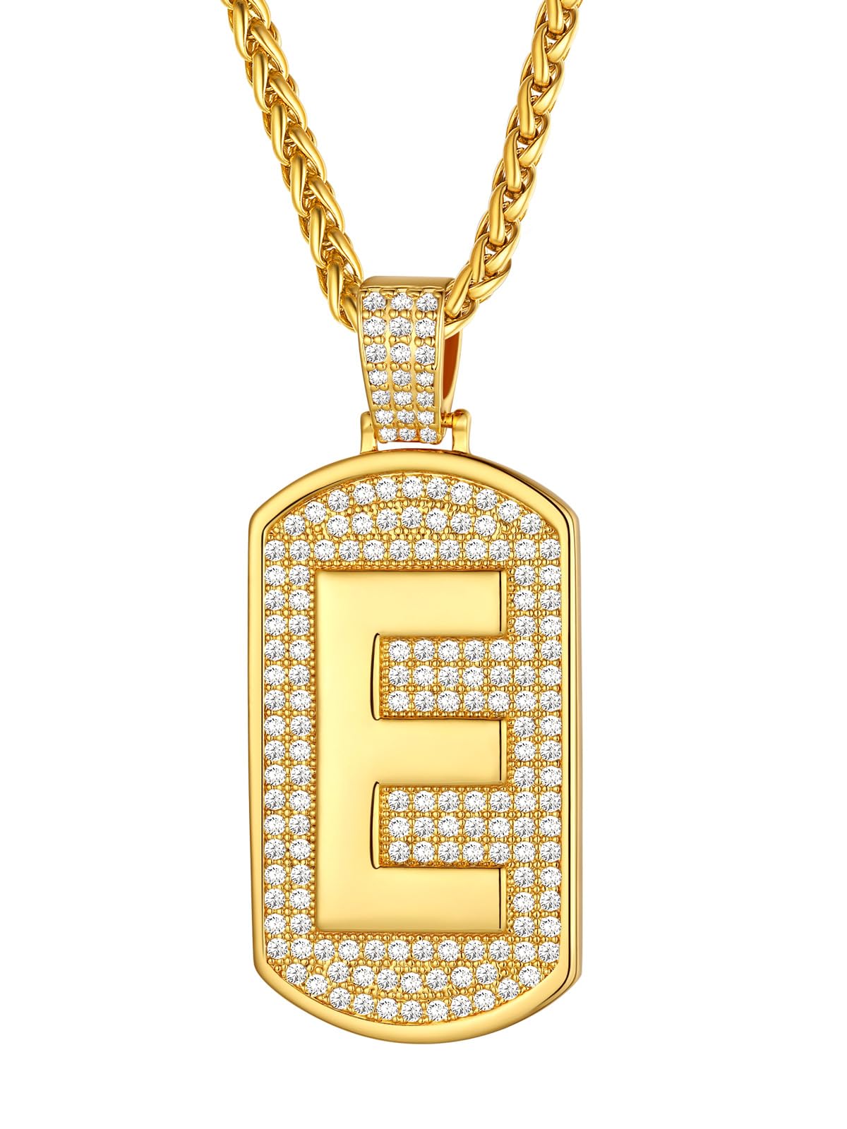 FindChic Bling Dog Tag Necklaces for Men Initial/Number/Dollar Design Cubic Zirconia Iced Platinum/Gold Plated Pendant Hip Hop Jewelry, with Gift Box