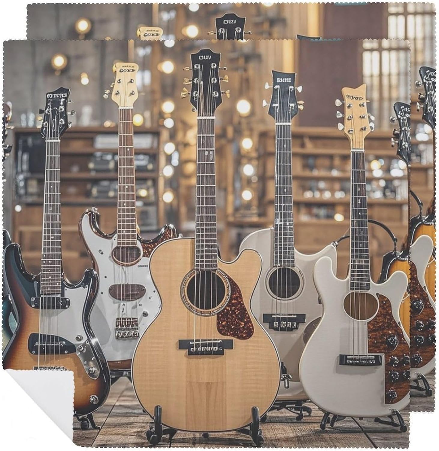 Guitar Bass Music Musical Instruments Cloth Napkin 18"X 18" Set of 2 Washable Reusable Polyester Napkin Kitchen Print Dinner Napkins Rustic for Everyday Party Wedding Table Home Holiday Decor