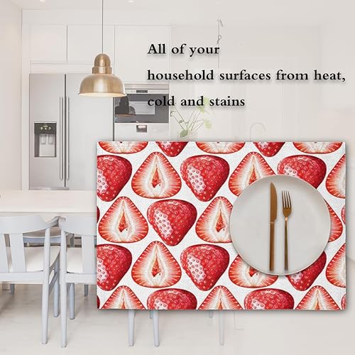 Miniatura 7 de Juego de 4 manteles individuales con textura de comida de fresa, lavables, impermeables, para decoración de mesa de comedor, 18 x 12 pulgadas