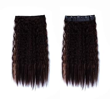 Morges Women Long Hair Curly Wavy Extension (Dark Brown With Golden Highlighting)