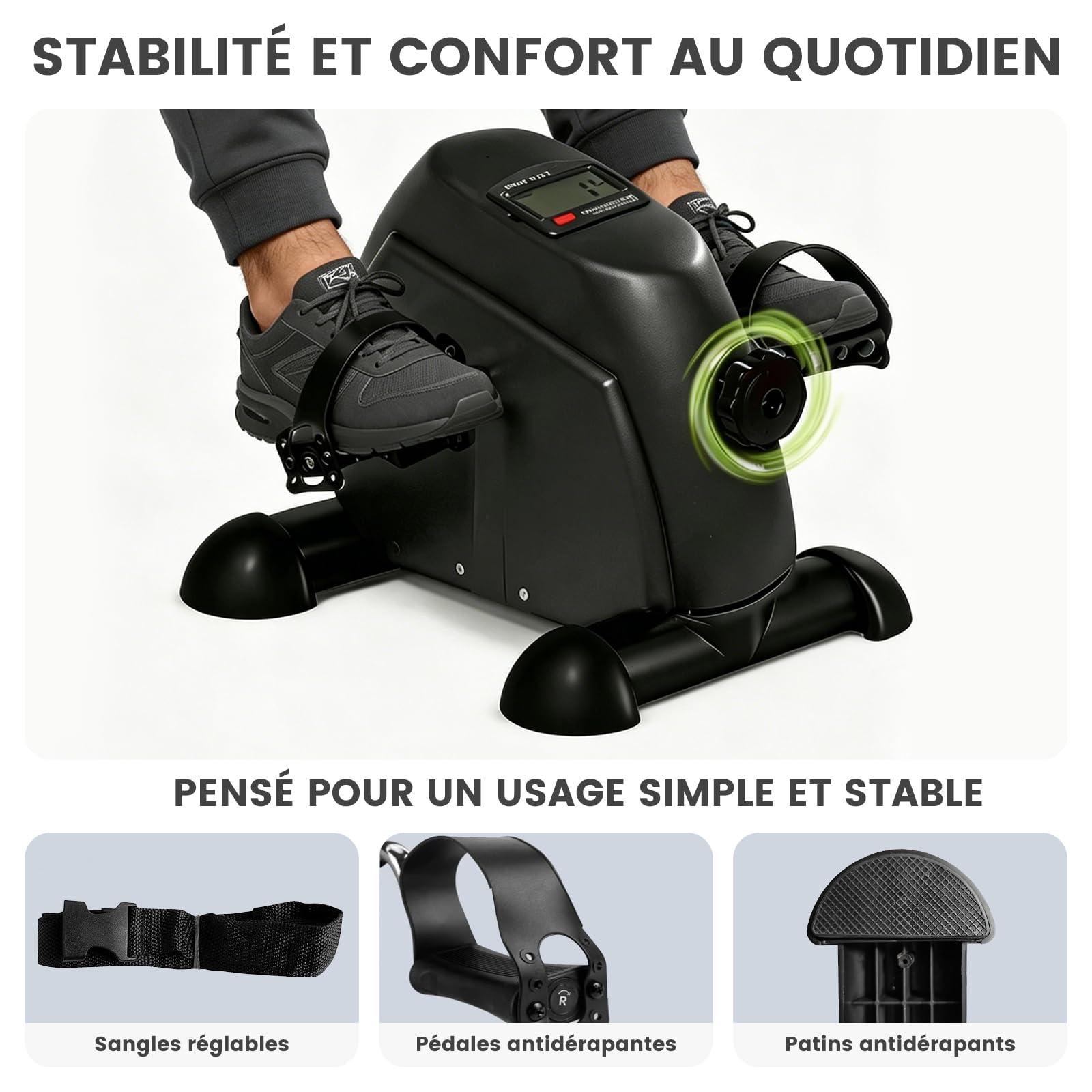 Pédales statiques pour personnes âgées, pour exercice de rééducation des jambes et des bras, pédalier compact, portable et facile à monter et à utiliser, mini vélo pour exercices (noir)