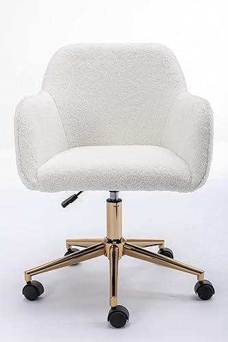 Miniatura 9 de SSLine Silla de tocador de piel sintética, elegante silla de escritorio de maquillaje peludo blanco para niñas y mujeres, silla moderna y cómoda con