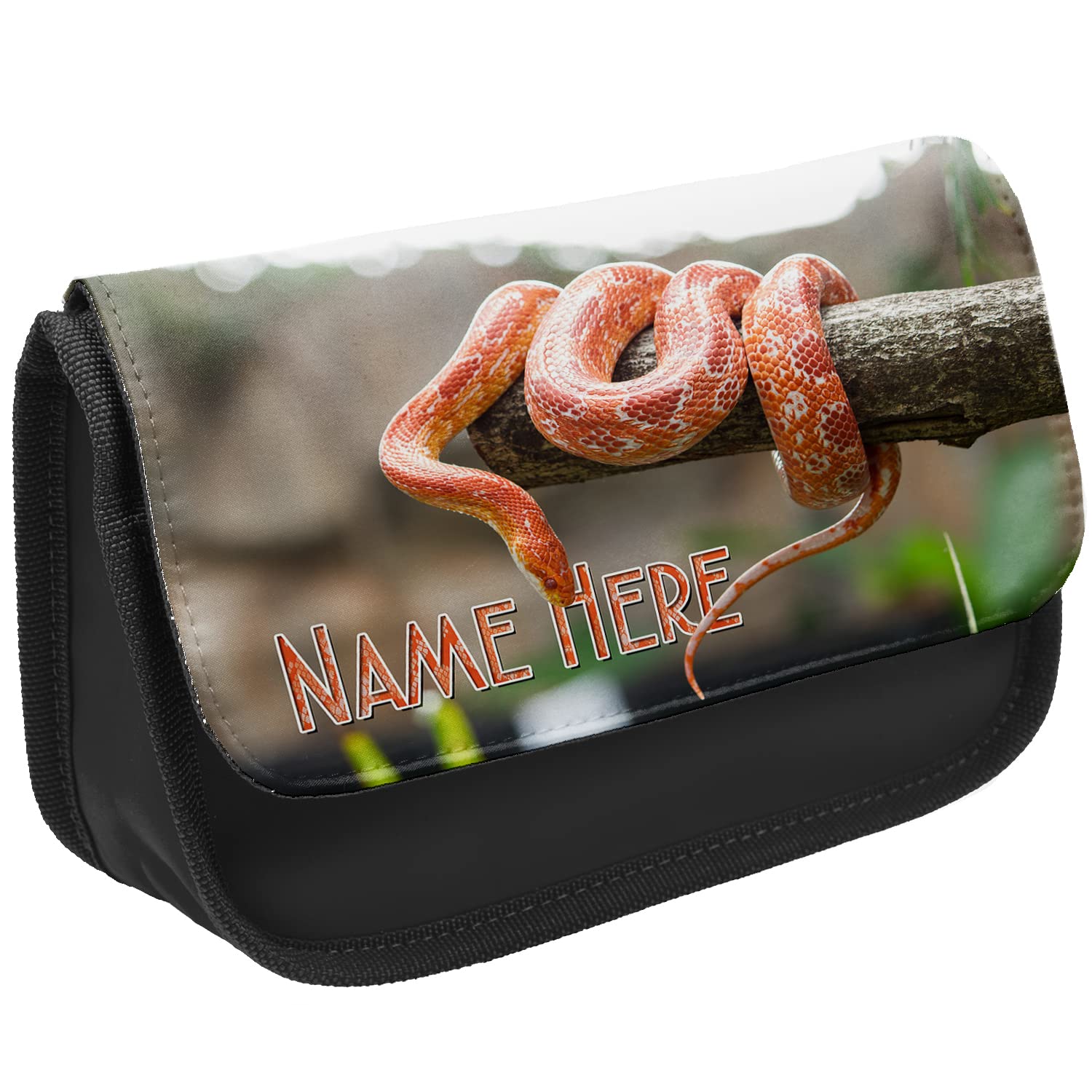 KRAFTYGIFTS Personalised Corn Snake Accessory Bag Carry Stationary Case Mens Pencil Case Custom Pens Organiser Glasses Case Medication Pet Snakes KS95 (Black)