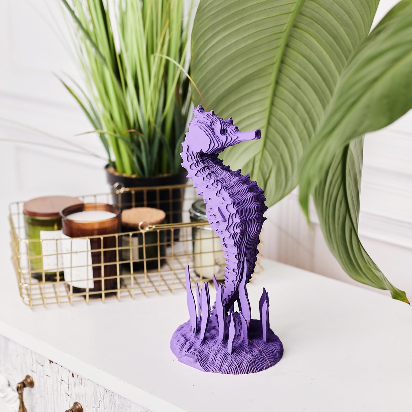 Hippocampe Puzzle 3D en Carton – Maquette à Monter | 109 Pièces, 28 × 14 × 11 cm – Kit Sculpture DIY à Peindre, Matériaux Recyclés, Ados & Adultes, Idée Cadeau Déco