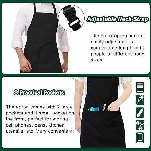Miniatura 4 de 5 Pack Chef Apron, Servers Large Apron, Kitchen Bib Apron for Women Men