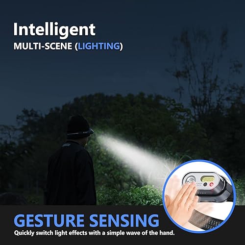 Miniatura 8 de SOPAMI - Linterna frontal recargable, lámpara de lúmenes, paquete de 2 luces LED brillantes, lámpara de frente, luz de trabajo con sensor para