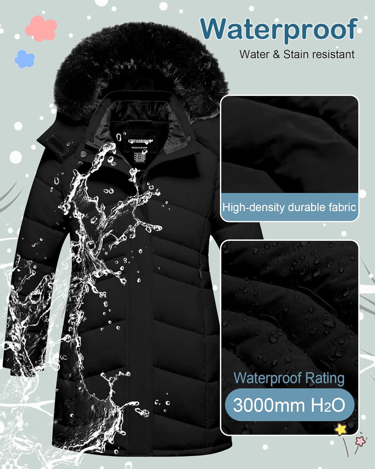 Girl's Winter Coats Kids Waterproof Long Puffer Jacket Thicken Fleece Lined Ski Parka with Detachable Fur Hooded - Image 4