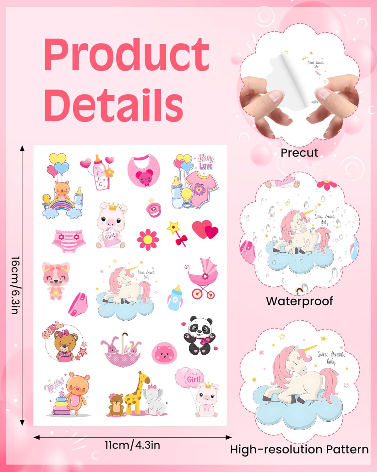 32Sheets Pink Baby Girl Stickers Cute 480+pcs Baby Stickers Kawaii Newborn Pregnant Babies Album Sticker for Water Bottle Kindle Planner Decorating Babies Party Favor Shower Scrapbooking Supplies