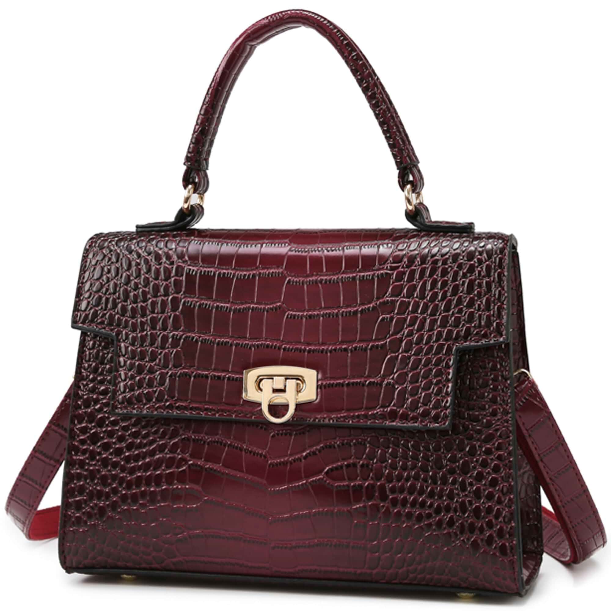 Makukke Structured Top Handle Handbags for Women, Medium Crocodile Pattern Trendy Flap Crossbody Bag, Shoulder Purse Satchel