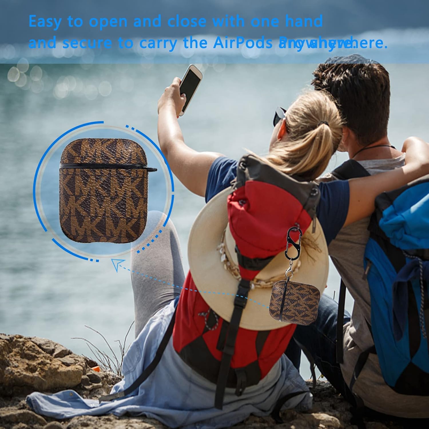 AirPods Case Cover for AirPod 2&1, Full-Body Protective Hard Shell Leather Airpods Protective Cover Case with Keychain for AirPods Wireless Charging Case, Front LED Visible