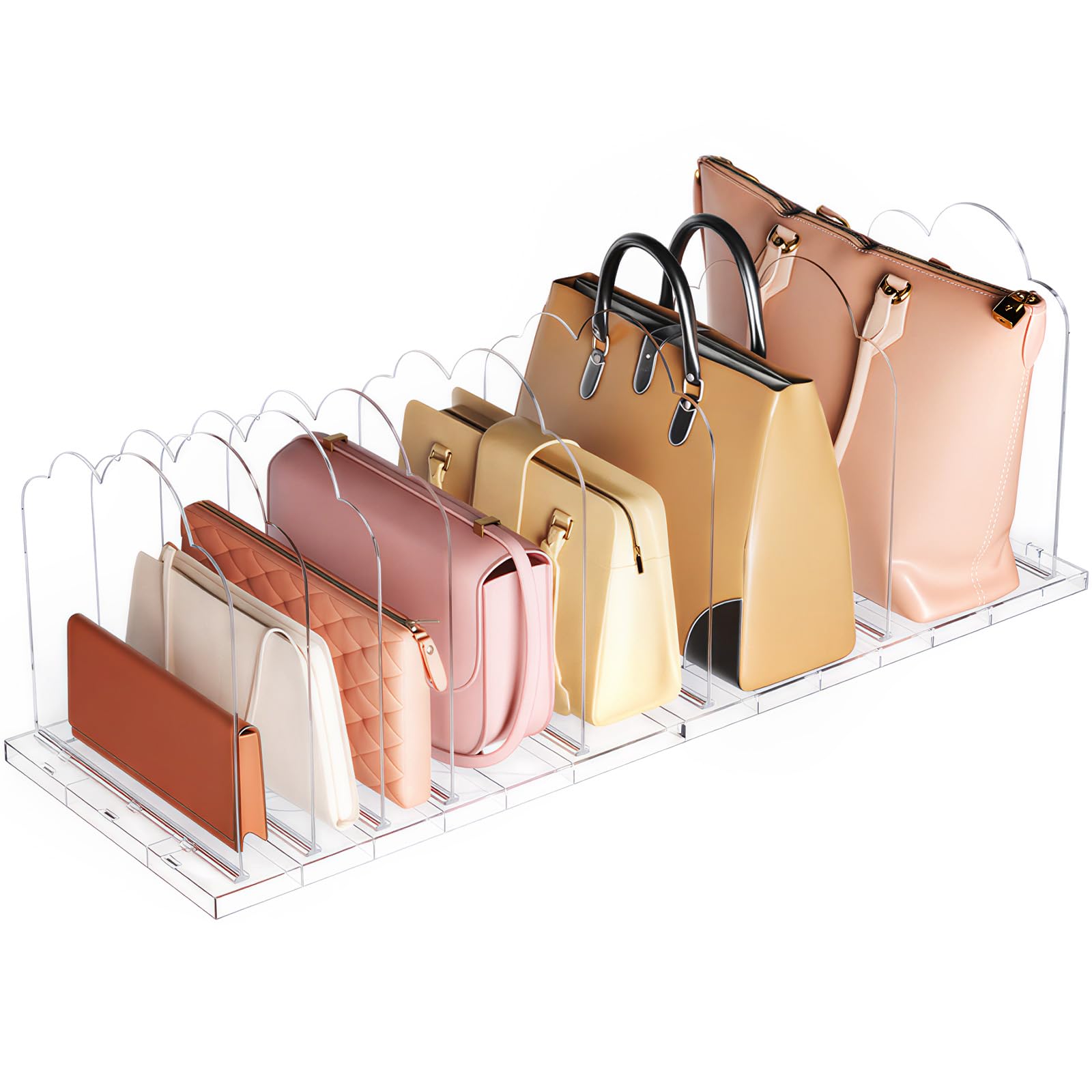 Lifewit Adjustable Handbag Organiser for Wardrobe, 24.7 cm Tall Clear Plastic Purse Organiser for Closet, 4 Pack Bag Shelf Divider in Bedroom/Closet, Handbag Storage Solutions 35 x 24 cm/14 x 9.5
