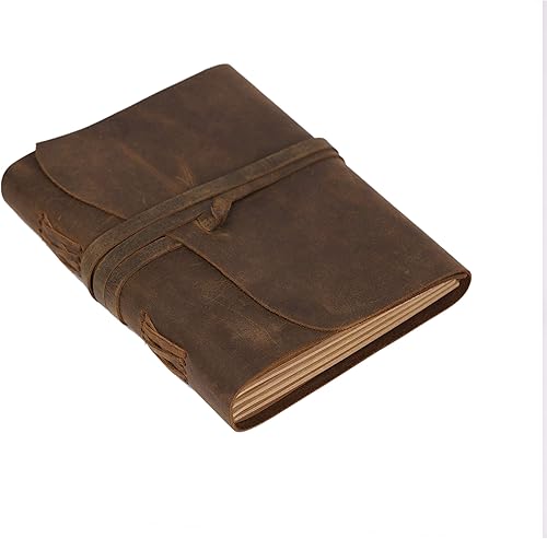 Miniatura 25 de Diario de viaje de cuero, cuaderno encuadernado vintage hecho a mano para hombres y mujeres, acabado antiguo, cuero de búfalo auténtico, papel