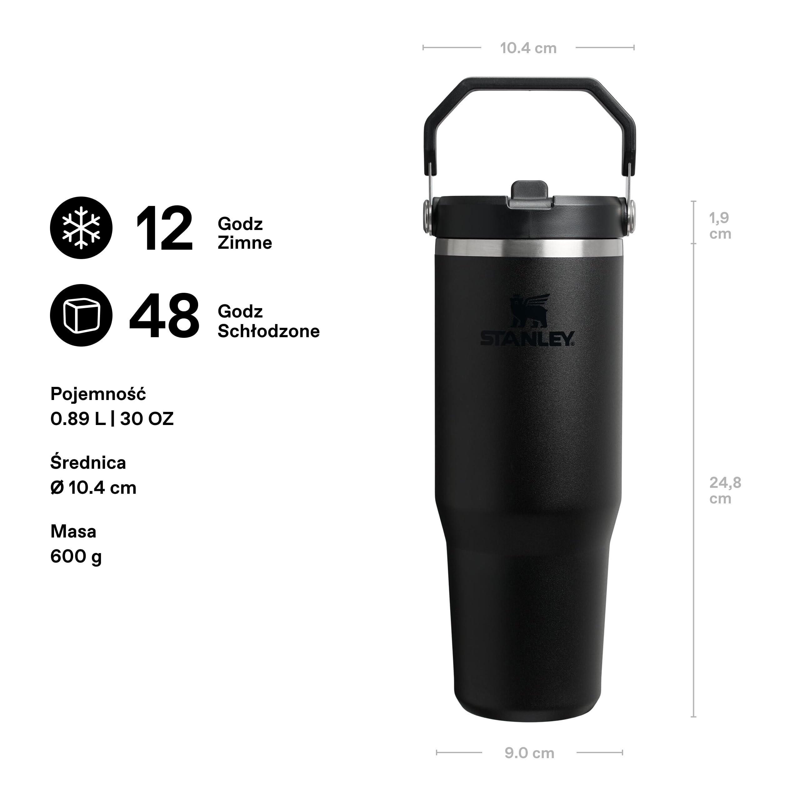 Stanley 1913 IceFlow Flip Straw Butelka na Wodę With Straw 0.89L - Utrzymuje zimno przez ponad 12 godzin - Szczelna - Butelka na wodę ze stali nierdzewnej - Black 2.0