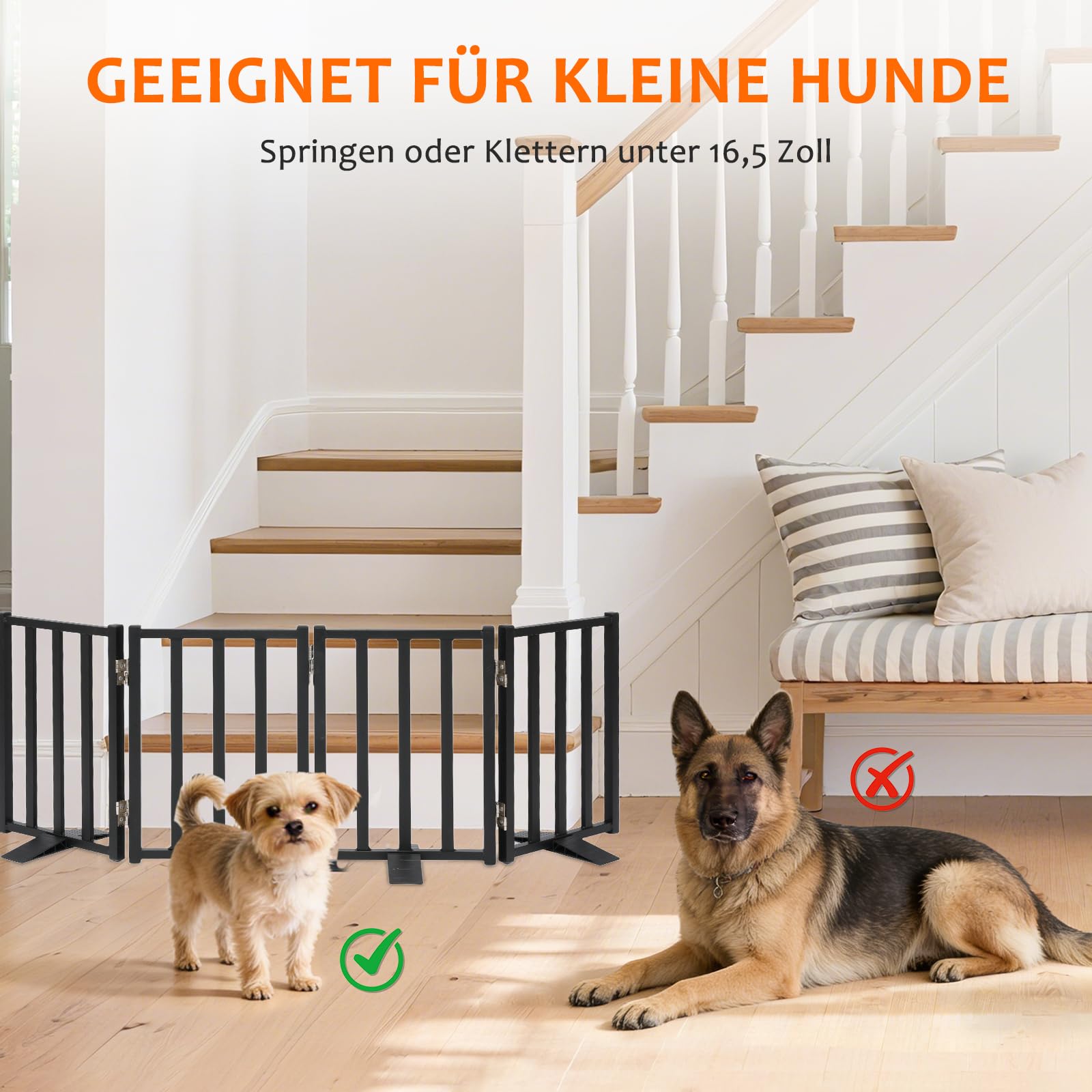 Snagle Paw Hundegitter, 42 cm Niedriges Absperrgitter Hund mit Standfüßen, Freistehendes Welpengitter Hund für kleine Hunde & Welpen, übersteigbares Treppengitter für Türen, Flure und Räume, Schwarz