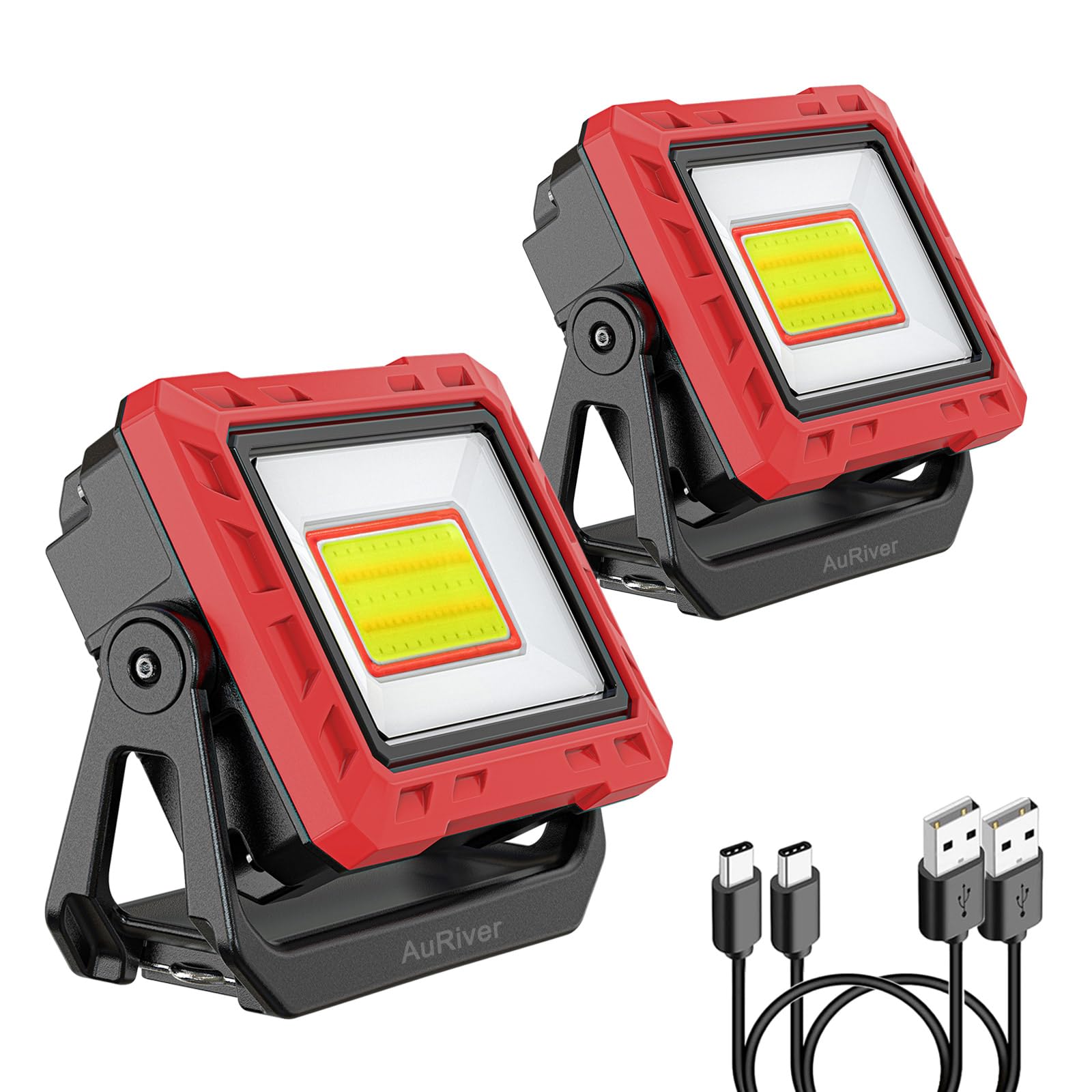 2 Stück LED Arbeitsleuchte, 2000 Lumen Super Helle Werkstattlampe, Tragbare Akku Lampe Inspektionslampe mit Powerbank Funktion, für Garage Werkstatt Baustelle Camping (Rot1-2)