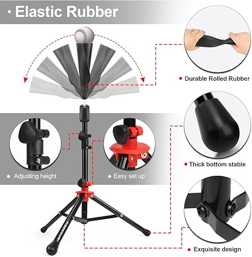 Miniatura 4 de Storgem - Red de práctica de béisbol y sóftbol de 7×7 pies portátil para golpear, lanzar y batear, red de backstop de béisbol con bate de práctica,