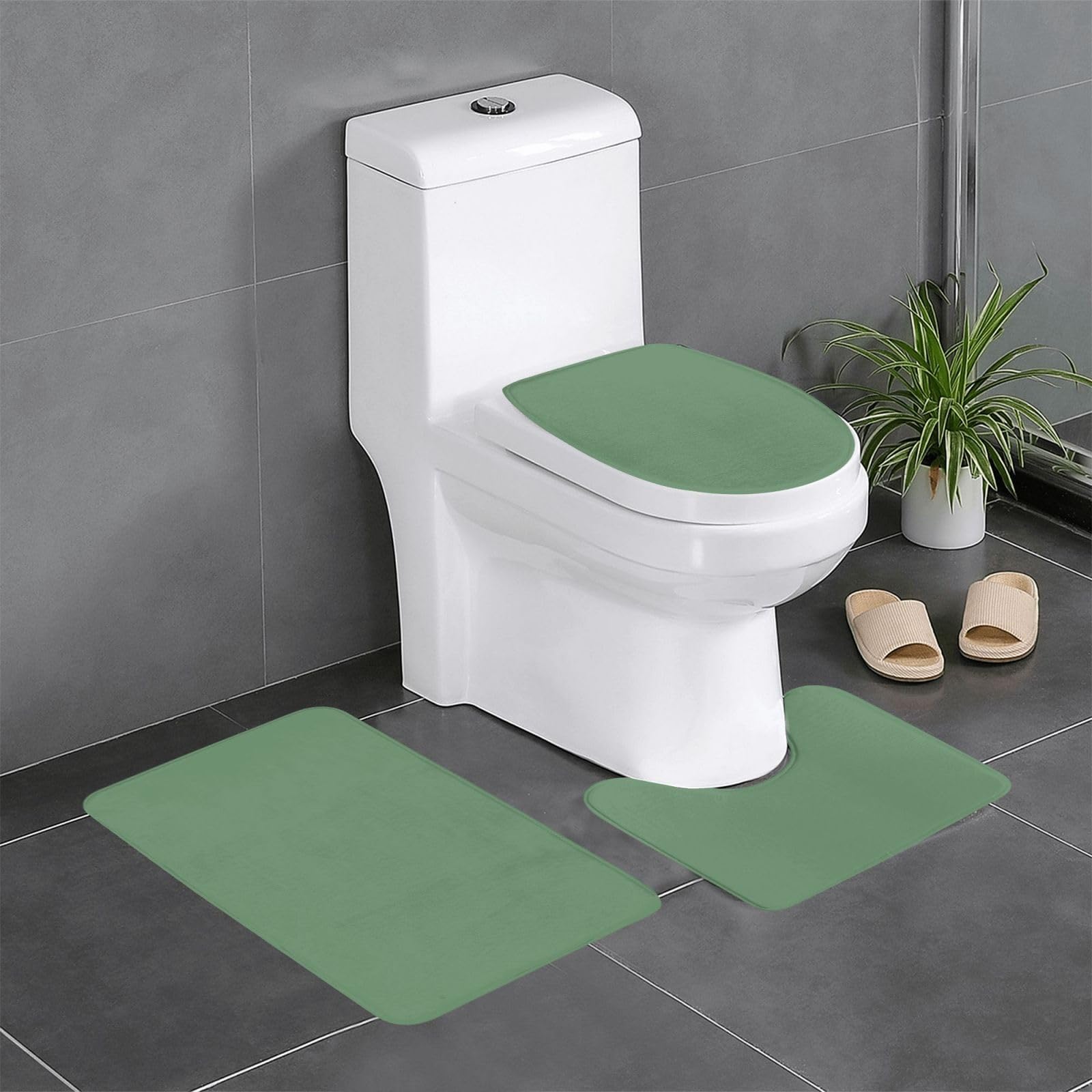 Tapis de salle de bain antidérapant lot de 3 vert melon d'hiver WC
