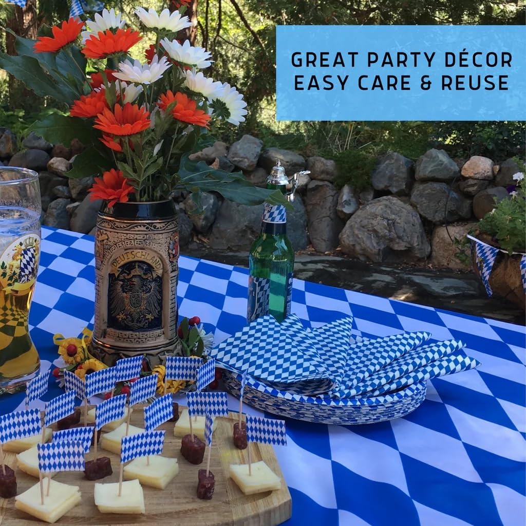 3pcs Oktoberfest Blue White German Tablecloths, Bavarian Vinyl Rectangle Plastic Checkered Tablecover 54 x 108in, Beers Festival Party Accessories for Oktoberfest Decorations Camping Picnic
