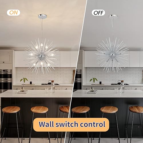 Miniatura 8 de Candelabros Sputnik cromados modernos, lámparas colgantes satelitales de 9 luces, luces de techo de fuegos artificiales en explosión de estrellas