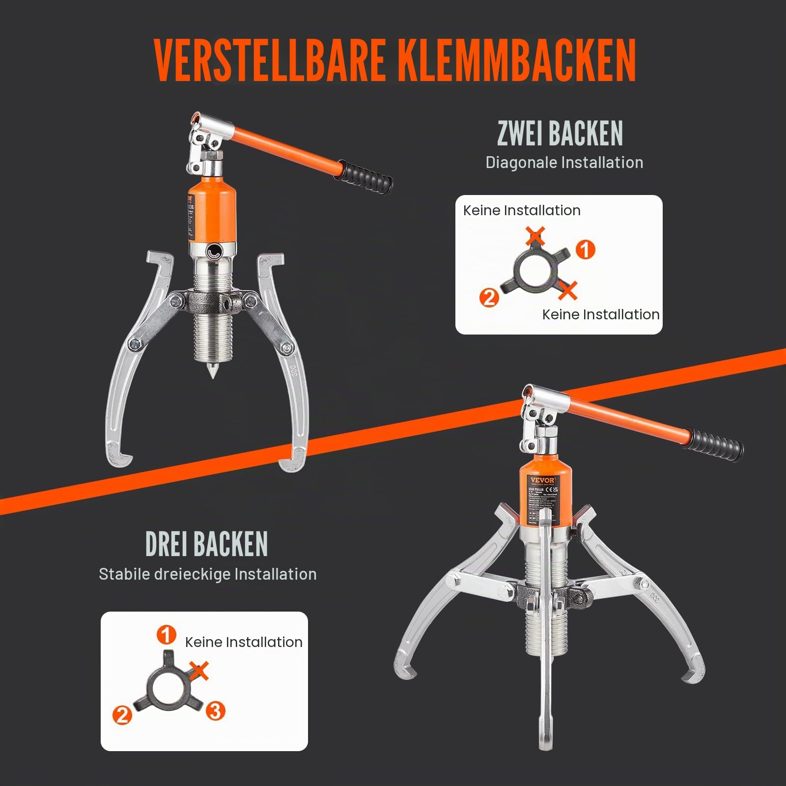 VEVOR Abzieher Werkzeug Lagerabzieher 15 t, Zweibacken & Dreibacken Kugellager Abzieher Innen Außen 304,8 mm Max. Spreizung, Parallelabzieher Lagerabzieher Set Kfz Abzieher Werkzeug Hydraulisch