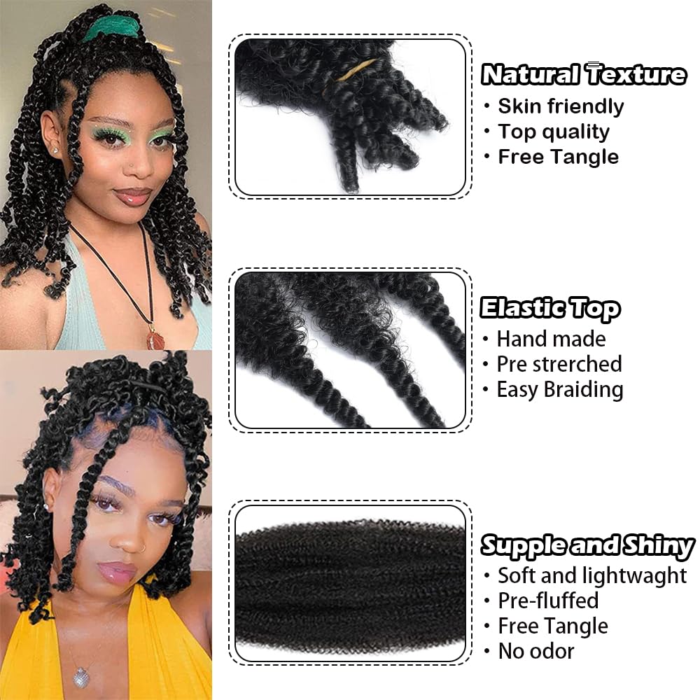 Soft Twist Hair 3 Packs Afro Kinky Curly Hair Extensions 12 Inch Pre Fluffed Kinky Hair with Crochet Hair Extensions for Marley Curly Braiding Hair Extensions for Jumbo Twists Braiding Hair Black - Image 3