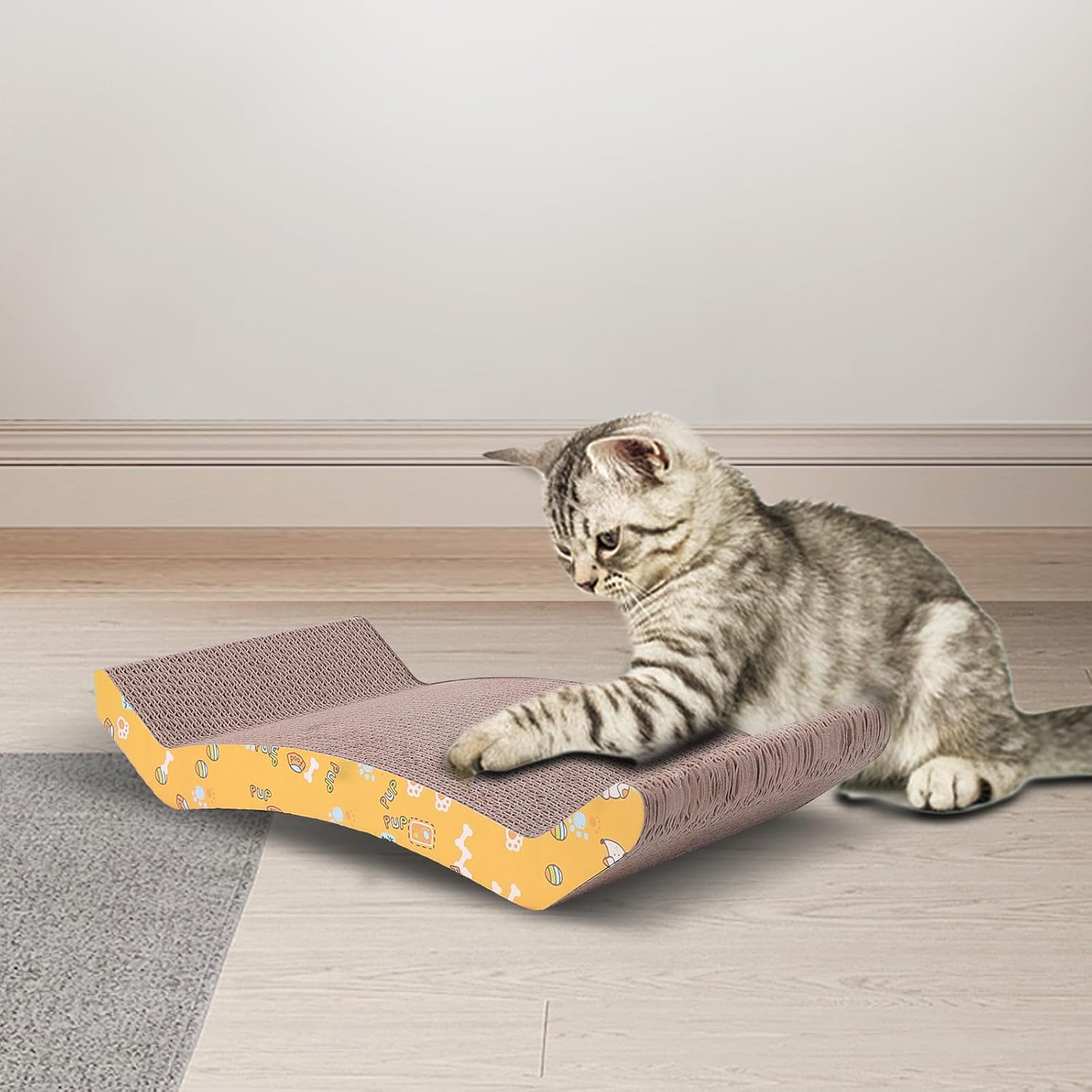 Nobleza 2Pcs Cat Scratching Board, Reversible Use Curved Shape Cat Scratcher with Catnip, High Density Corrugated Scratcher Cardboard, Durable Scratchers Pad Bed Sofa Lounger Set, Size 44 * 22 * 8 cm 10 71dStjm738L. AC SL1500