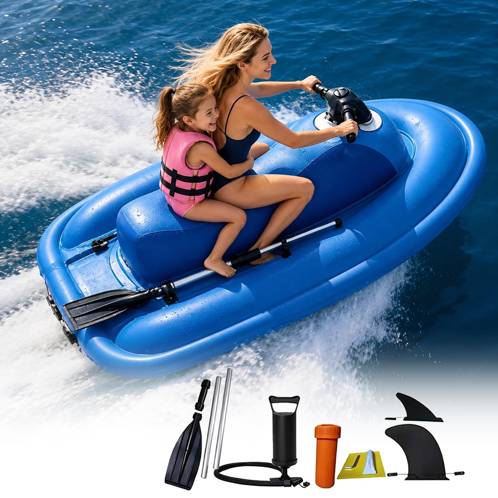 TDSYOCG 500W/700W Inflatable Electric Jet Ski, Brushless Motorized Inflatable Water Surf Boat, 9-Speed Adjustable Handheld Water Scooter, 330lb Capacity Jet Boat for Ocean & Lakes