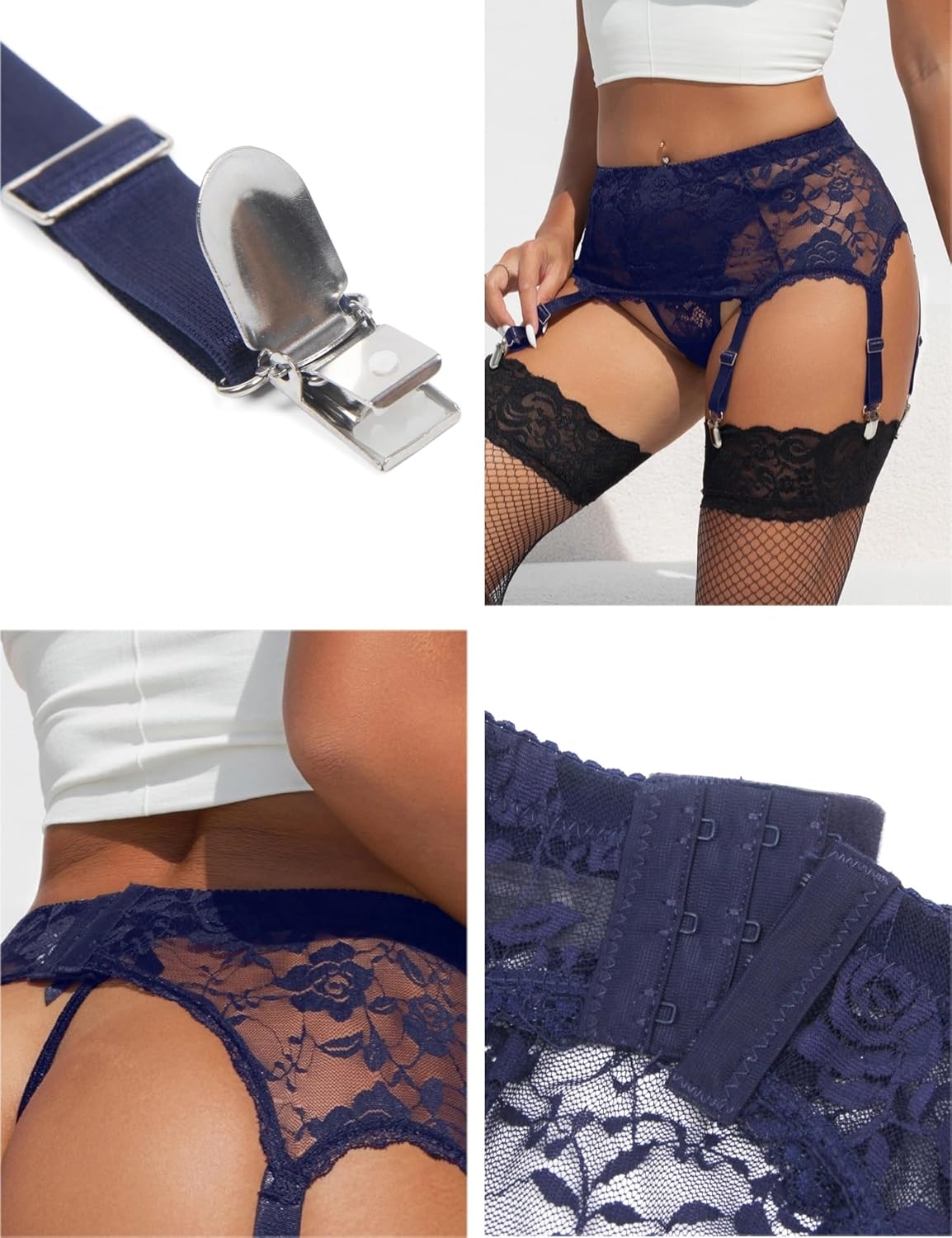 ohyeah 6-Strap Easy Clip Lace Garter Belt for Thigh Highs Stockings Suspender Garter Belts Plus Size Garters Lingerie XS-4XL - Image 3
