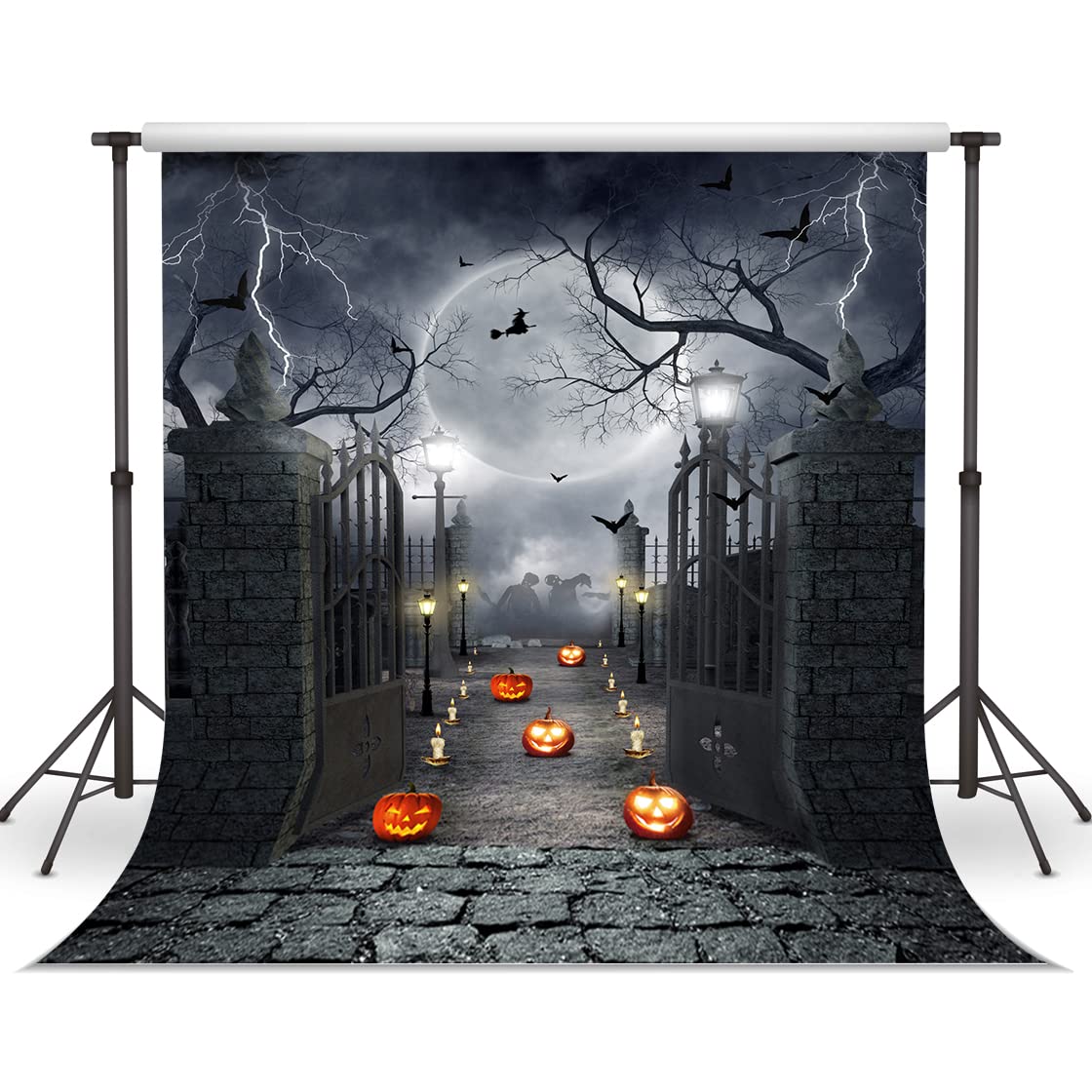 Halloween-Fotohintergrund „Horrornacht“ 3x3 M – Gruselige Motive Mit Mond & Toten Bäumen Für Partys