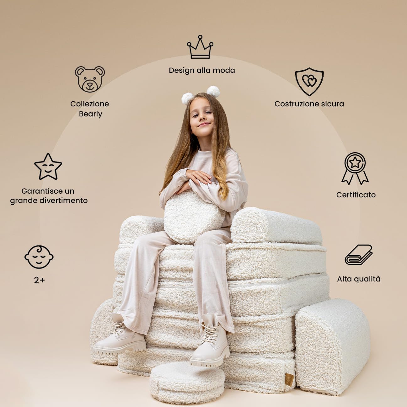 MEOWBABY Divano pieghevole per Bambini in Schiuma - Divano Modulare Multifunzione per Cameretta, Bearly, Grigio Chiaro