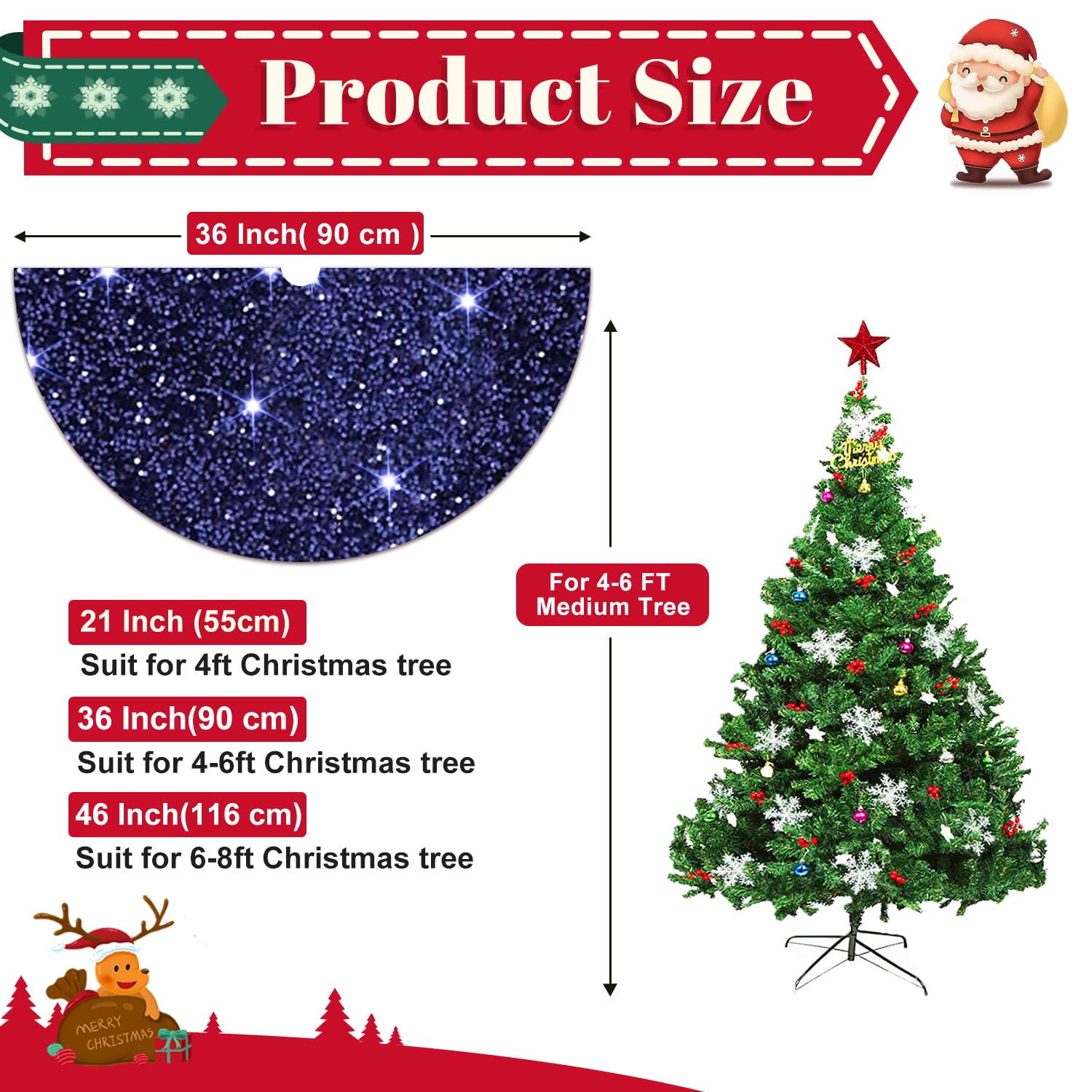 LEAFWHIS 48-Inch Red Christmas Tree Skirt - Vintage Gold & Green Tree Pattern, Large Festive Mat - View #4