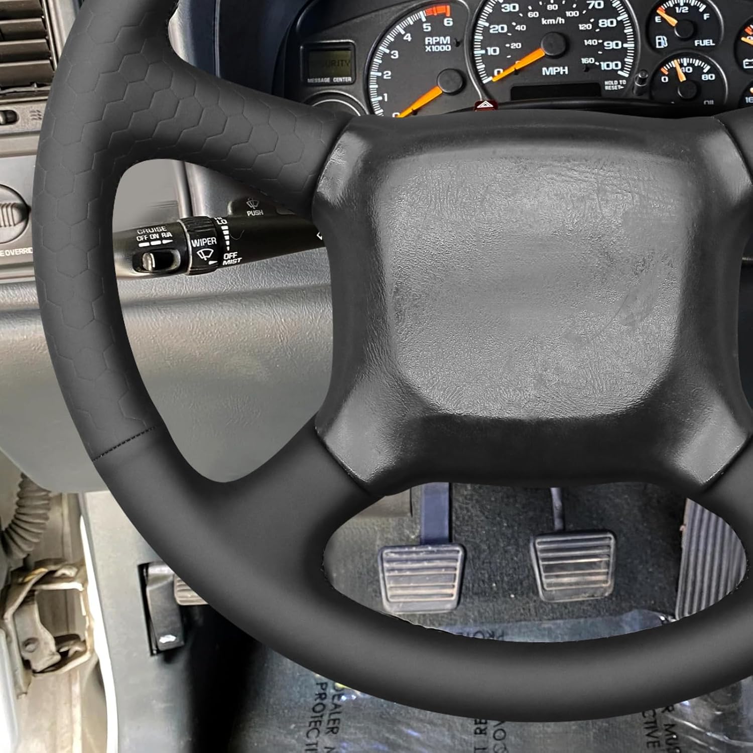 MEWANT DIY Black Solid Embossed Faux Leather Steering Wheel Cover for Chevy Silverado 1500 Astro Blazer C/K Kodiak S10