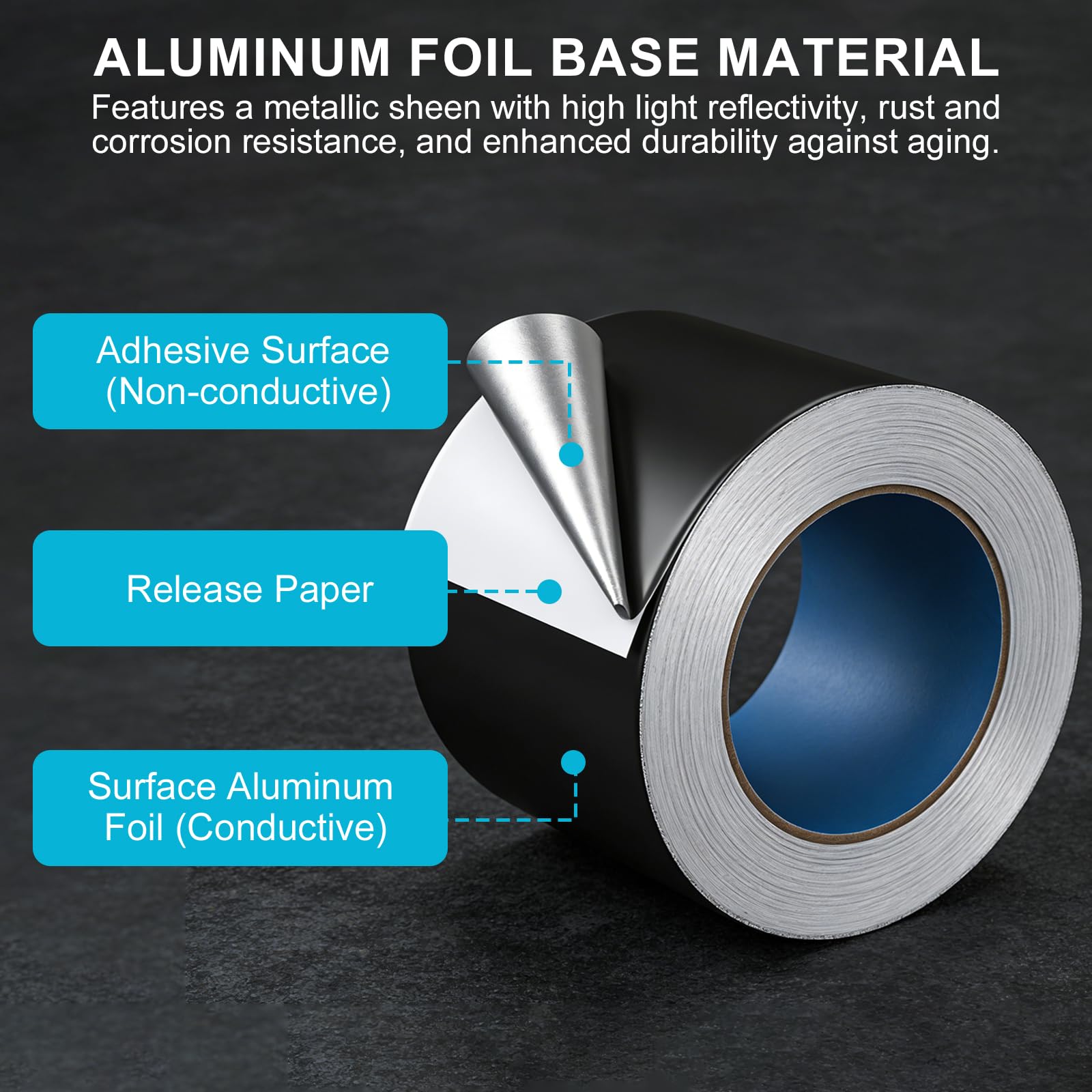 EXLECO Ruban Adhésif Aluminium Noir 100 mm x 50 m, Épaisseur 0,07 mm – Scotch Haute Temperature avec Pellicule de Protection, isolant Thermique y Imperméable, Scotch Pare Vapeur pour Conduits