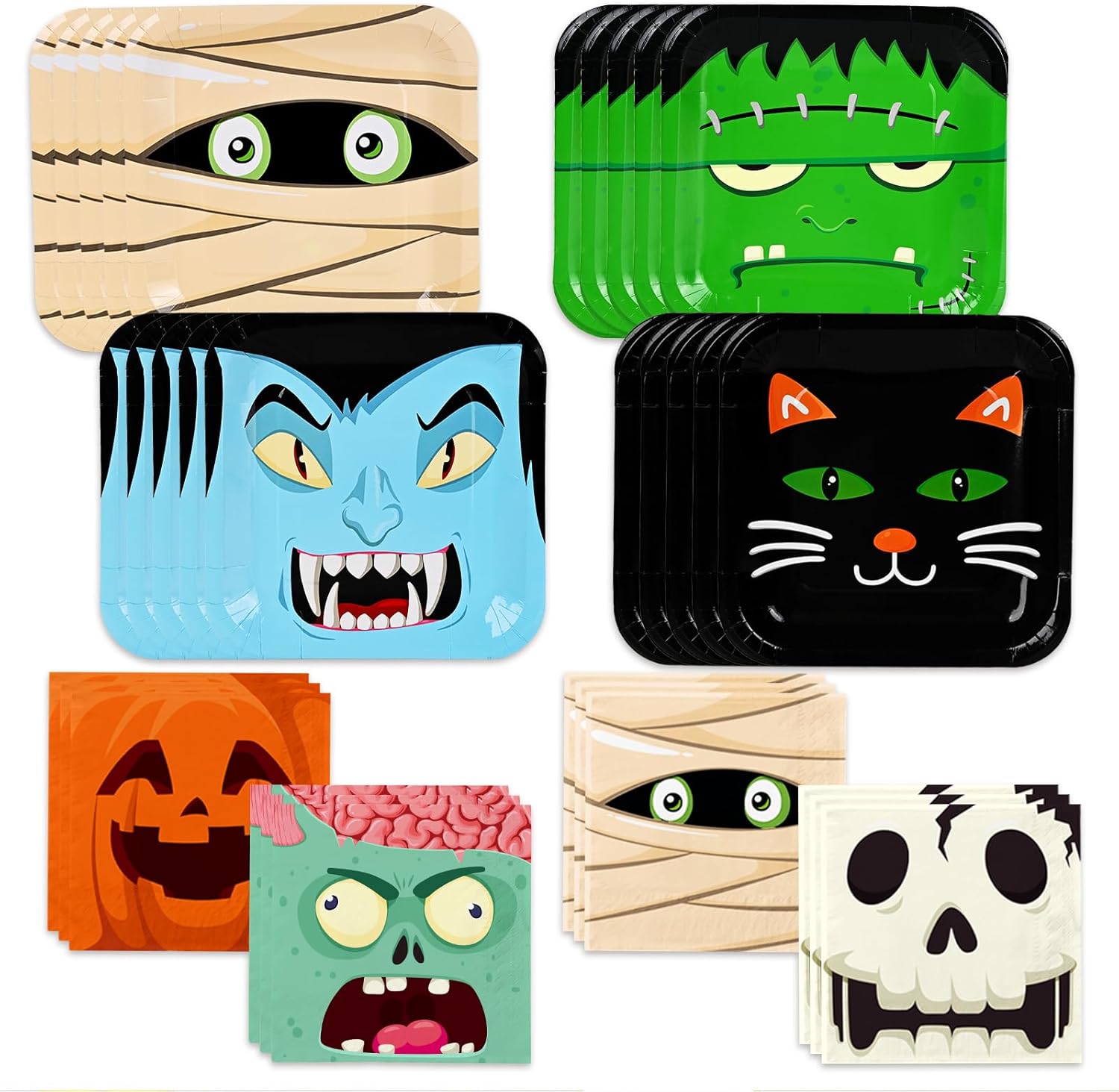 Halloween Party Supplies Disposable Big Paper Plates and Paper Napkins for Halloween Party Decorations Serve 48
