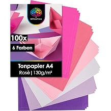 OfficeTree 100 Sheets of Coloured Paper Pink A4 130 g - 6 Colours - Craft Paper Pink for Crafts Folding & Printing - Coloured Paper Pink - Purple Paper - Coloured Drawing Paper - Craft Paper