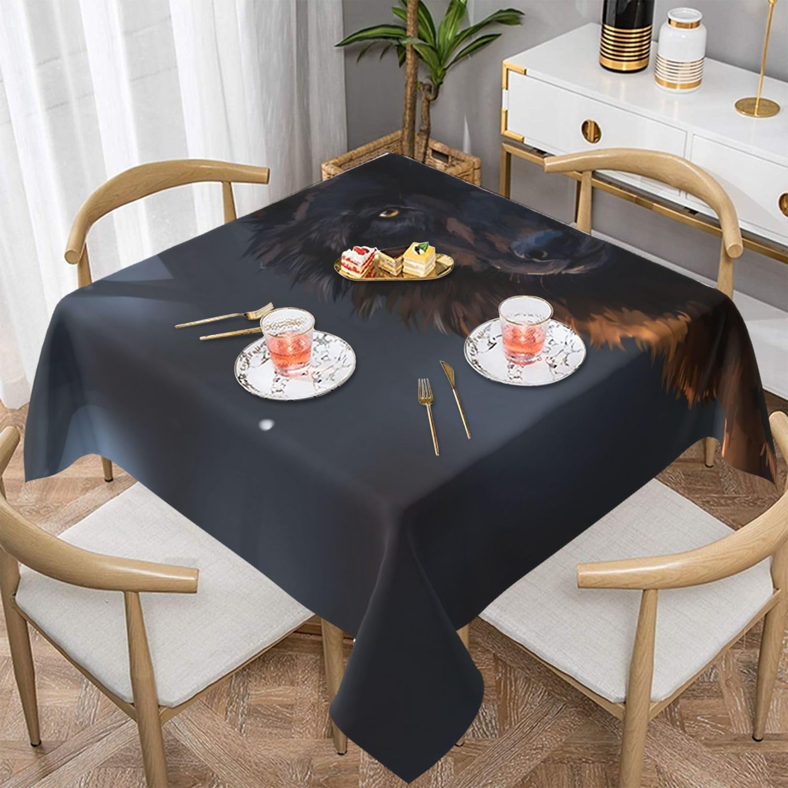 DCEHGEW Fantasy Wolf Prints Square Tablecloth 137x137 CM, Waterproof Fabric Table Cloth for Dining Table, Farmhouse Table Cover for Kitchen Dining Tabletop Decoration