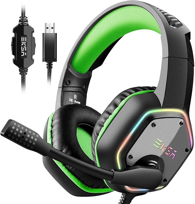 EKSA KSA Casque Gaming, Casque Gamer USB avec Son Surround 7.1, Casque ps4 avec Micro Antibruit et Lumière RVB, Casque Audio pour PC/PS4/PS5/Laptop,