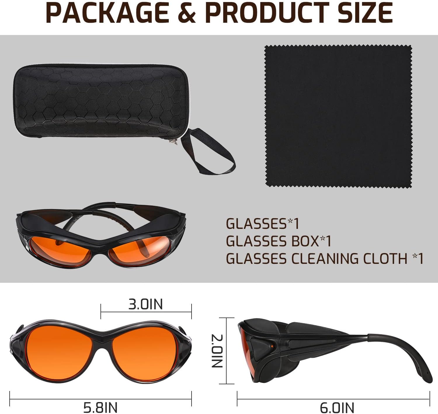 Professional UV Light Safety Glasses for 90nm-490nm wavelength UV lamps, UVC protective glasses, blocking blue light , Anti-Fatigue Anti Glare, shatterproof, anti-scratch and anti-fog, orange lenses - Image 7