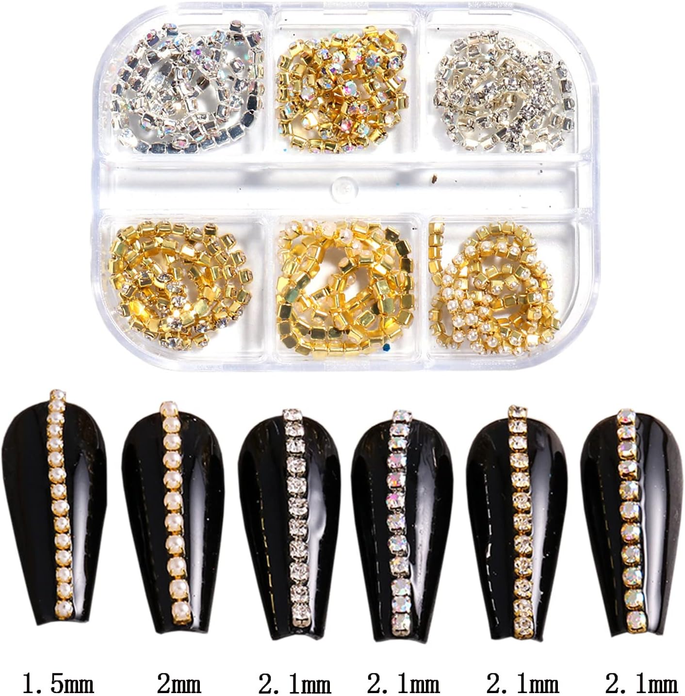 Metal Nail Art Chains Decorations, Gold Silver Nail Art Line Accessories, Punk Luxury Pearl Gem Nail Art Glitter Design, 3D Nail Art Chain Supplies for Women Manicure Art, Resin Nail Art Tips Tools
