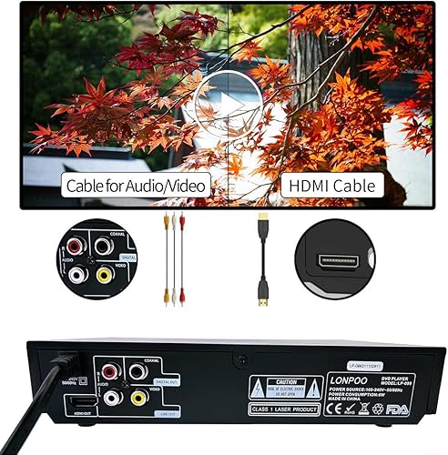 Miniatura 7 de LP-099 Multi Región Código Zona Libre PALNTSC Reproductor de DVD HD Reproductor de CD con salida HDMI AV y control remoto y entrada USB y entrada