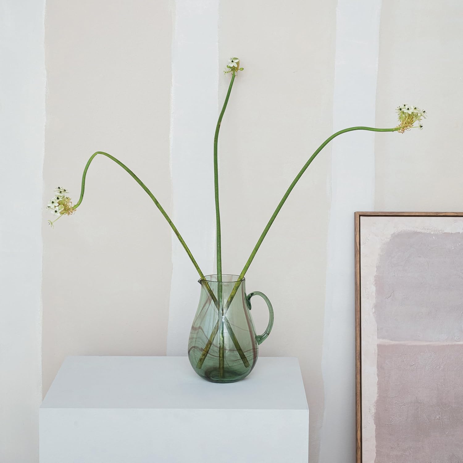 Bloomingville Marbled Elegance Hand-Blown Glass Pitcher, Green and Purple