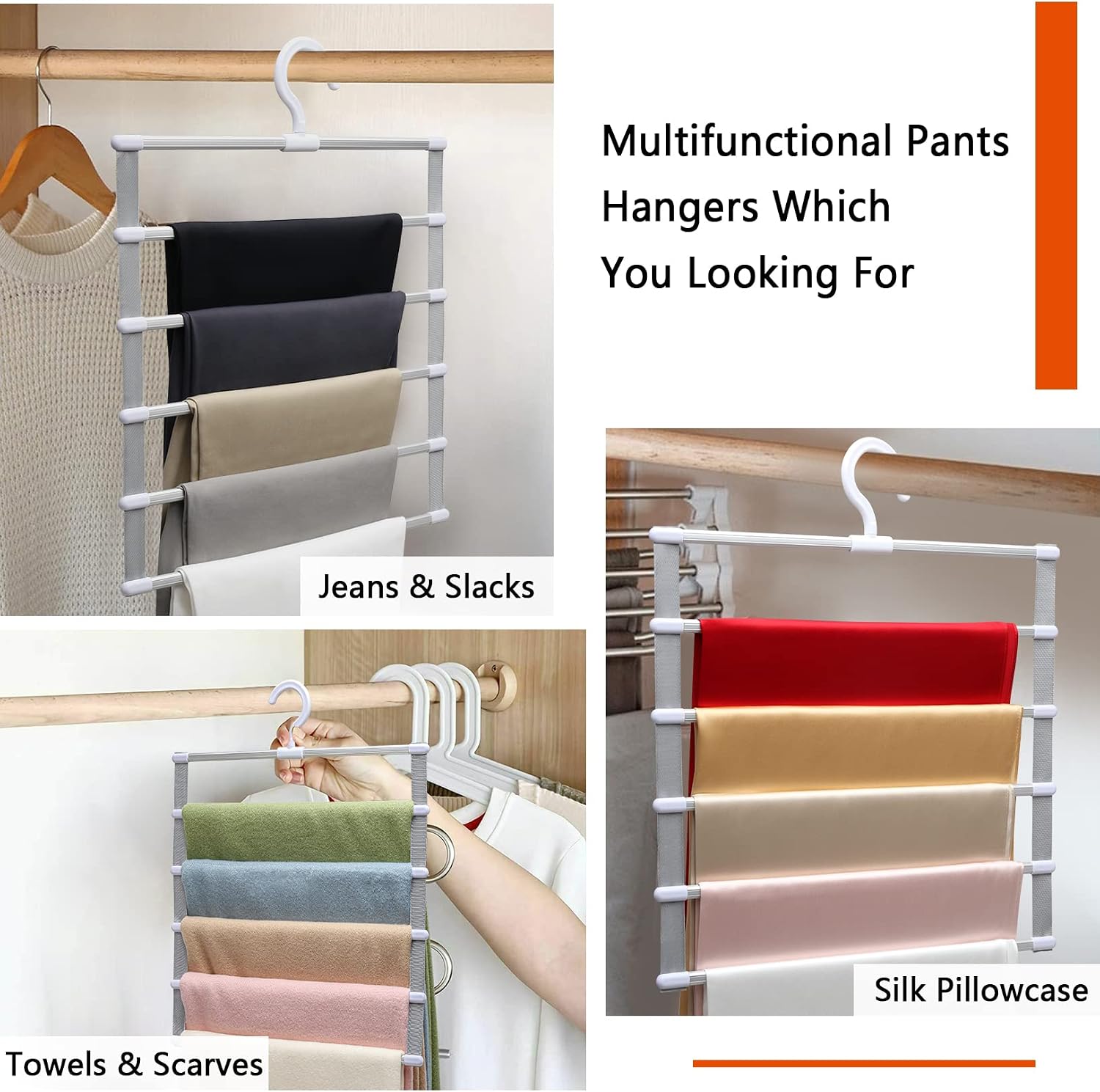 2 Pack Closet-Organizer-Pants-Hangers,Folding Non-Slip-Closet-Organizers-and-Storage,Al Alloy Magic Hangers Space Saving for Travel-Accessories Trousers Scarves Jeans,Home-College-Dorm-Room-Essentials